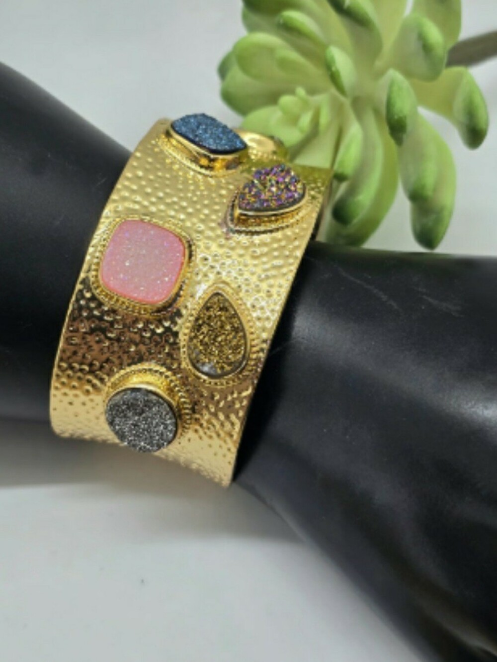 BC Druzy 18kt Gold Plated Bronze Cuff Bracelet